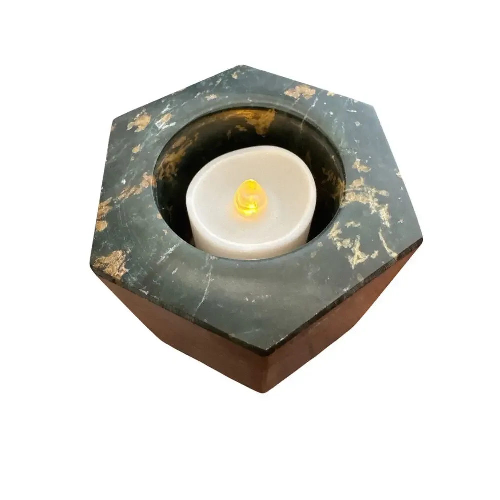 Green Naturally Veined Marble Hexagon Candle Holder